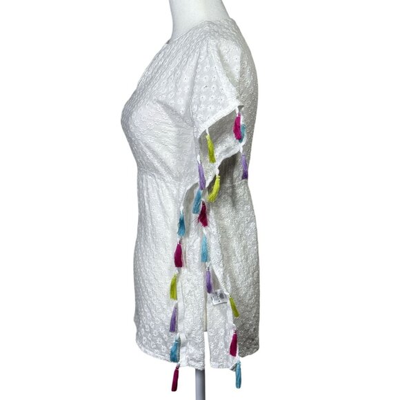Andy & Evan Size 12 Y White Embroidered Tunic Top With Multicolor Tassels - Picture 3 of 7